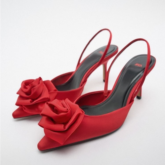 Zara Red Flower Slingbacks - Picture 13 of 16